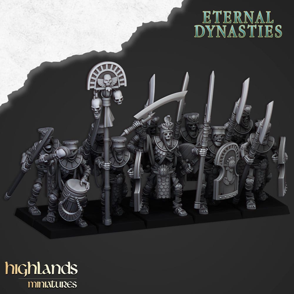 A 3d render of a unit of ancient guard with halberds