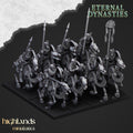 Ancient skeletal cavalry with spears unit 3d render