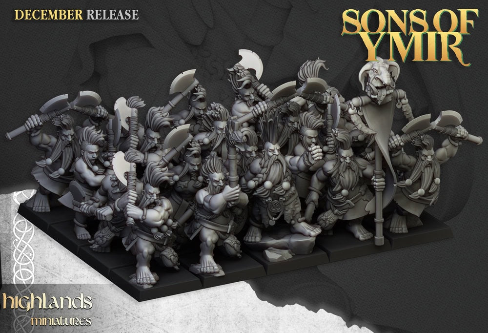 Sons of Ymir Dwarf deathseekers dual wielding axes unit 3d render