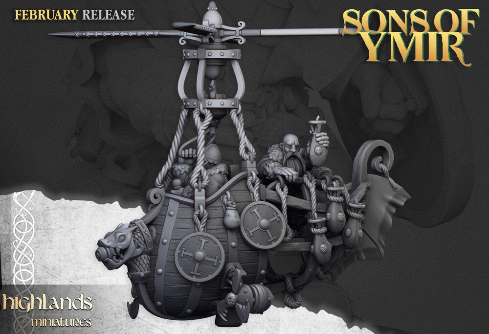 A 3d render of the bomber version of the dwarf flying machine for the Sons of Ymir army