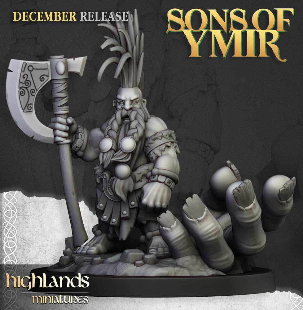 Sons of Ymir dwarf giantseeker standing in the palm of a dead giants hand 3d render