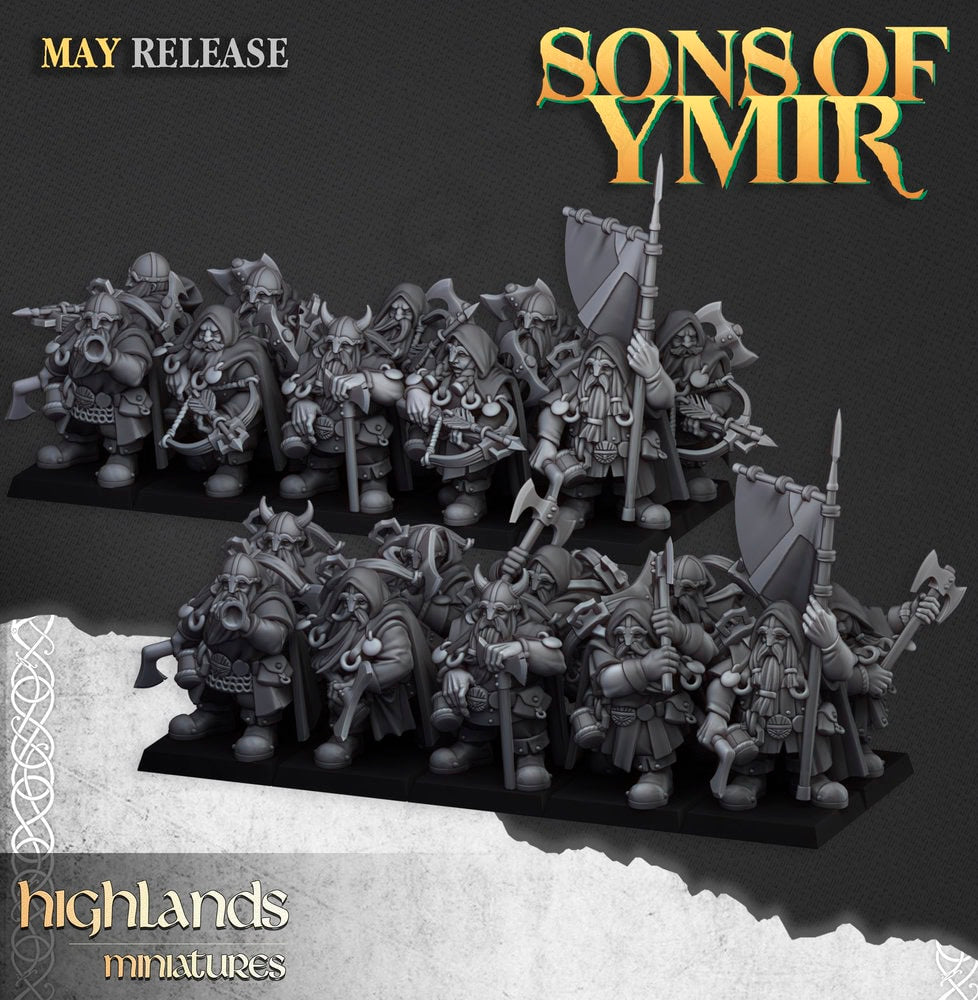 A 3d render of a Sons of Ymir dwarf rangers unit