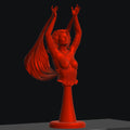 A 3d render of Lyra bust topless version of her raising her hands into the air.