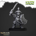 Steppe goblin infantry command leader with sword and shield render