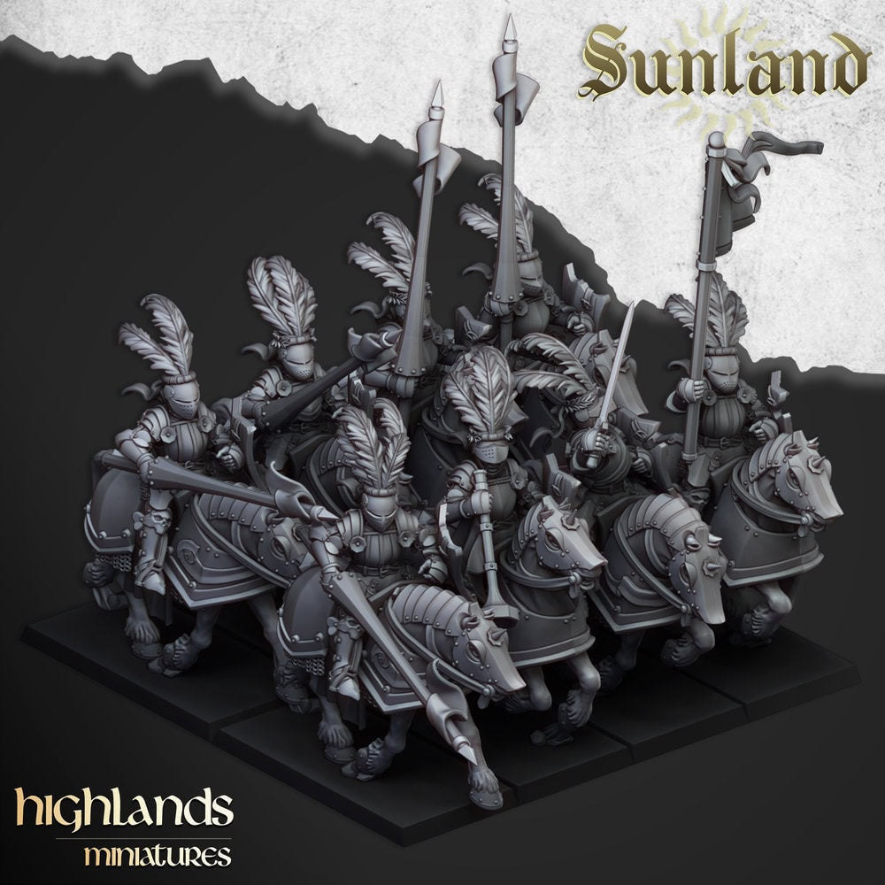 A 3d render of a Sunland cavalry unit armed with lances