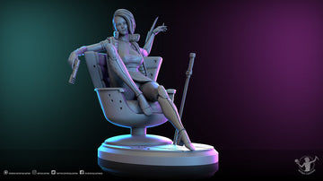 Molly Mayhem relaxing in a chair render